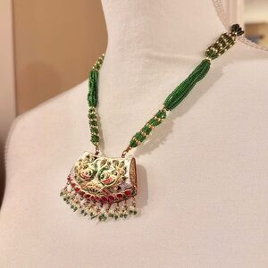 Seed Bead Necklace Peacock And Elephant Reversible